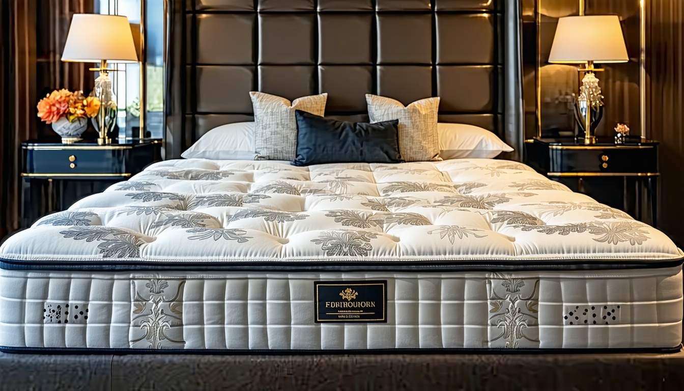 A luxurious bedroom setup featuring a high-end mat